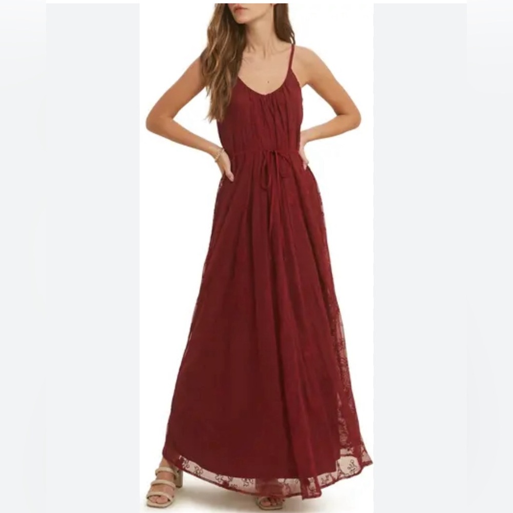 Burgundy Lace Maxi Dress by Wishlist